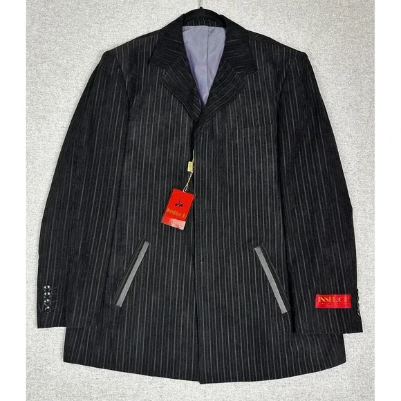 Inserch Limited Edition Suit Men 2XL Black Pinstripe Jacket Pants Style Unhemmed